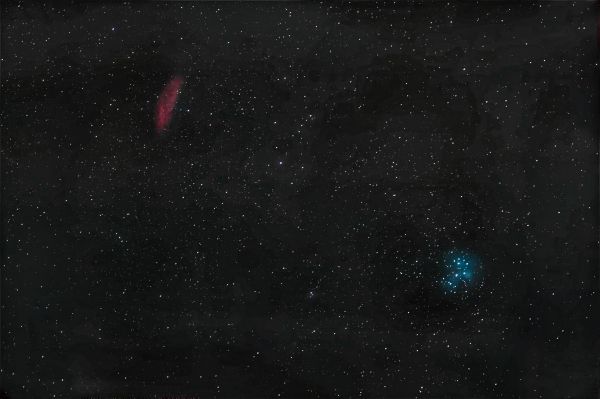 Рассеянное звёздное скопление Плеяды (М 45) & Туманность Калифорния (NGC 1499) - астрофотография