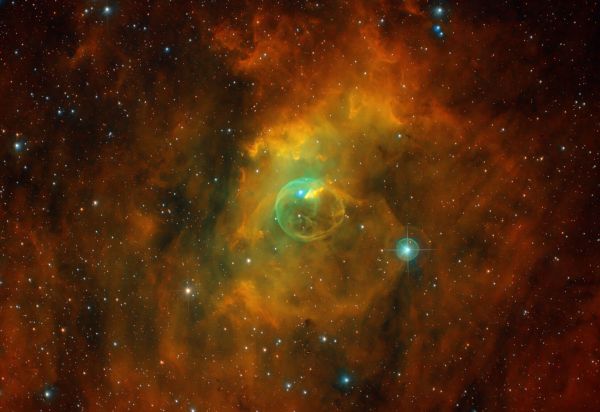 Bubble Nebula (NGC 7635, Sh2 162, Caldwell 111, LBN 548) in (Sinthetic L)SHO + (SHO as RGB) palette - астрофотография
