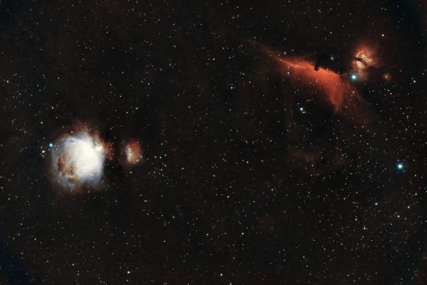 Nebulae: M42 - Orion, M43 - De Mairan's,  Sh2-279 - Running man, NGC 2024 - Flame and Barnard 33 - Horsehead - астрофотография