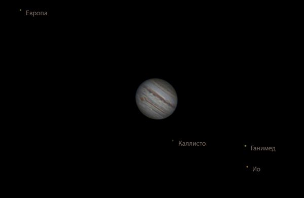 Юпитер и его спутники - астрофотография