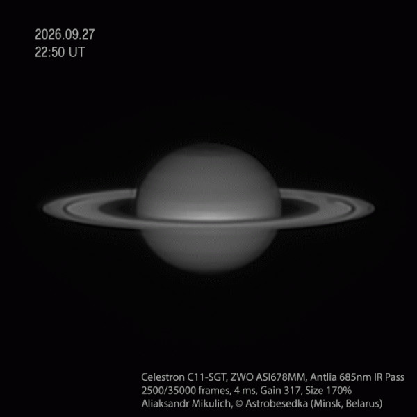Spokes in Saturn's Rings, IR animation of rotation - Astrophotography