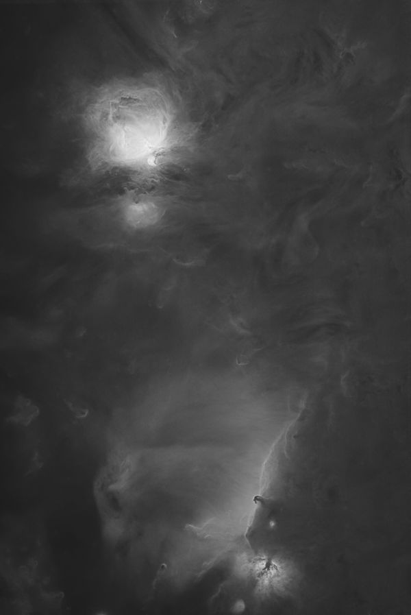 Чистый водород в Орионе, без звёзд и цвета.  - астрофотография