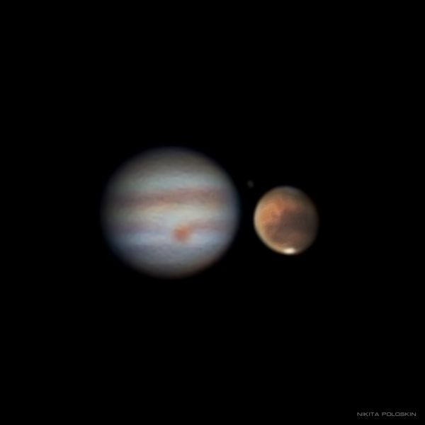 Юпитер, Ганимед и Марс 12 сентября - астрофотография