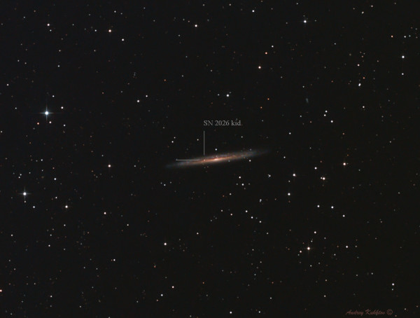 Supernova SN2026kid in the Splinter Galaxy (NGC5907) in Draco, May 6, 2026. - Astrophotography