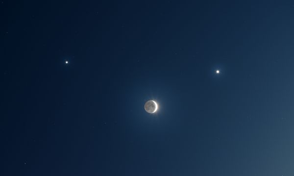 сближение луны, юпитера и венеры - астрофотография