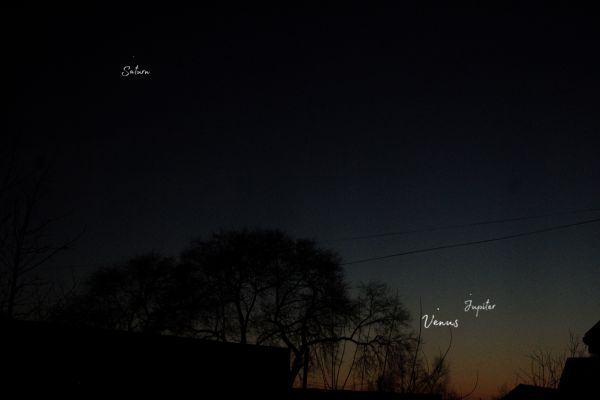 Венера, Юпитер и Сатурн на небесной сфере 25 ноября 2019 года.  - астрофотография