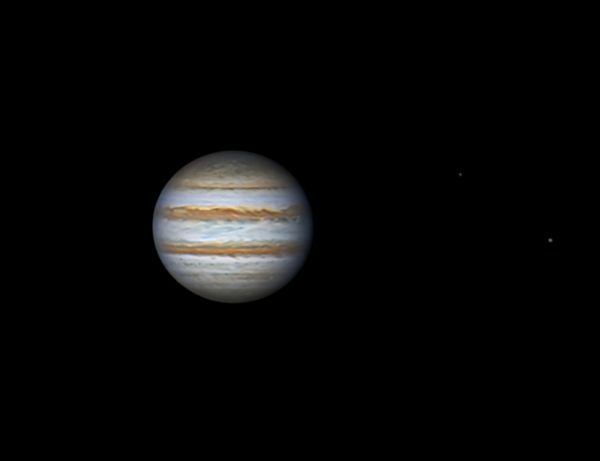 Юпитер и спутники Европа, Ио (16.08.2023 01:15 UTC) - астрофотография