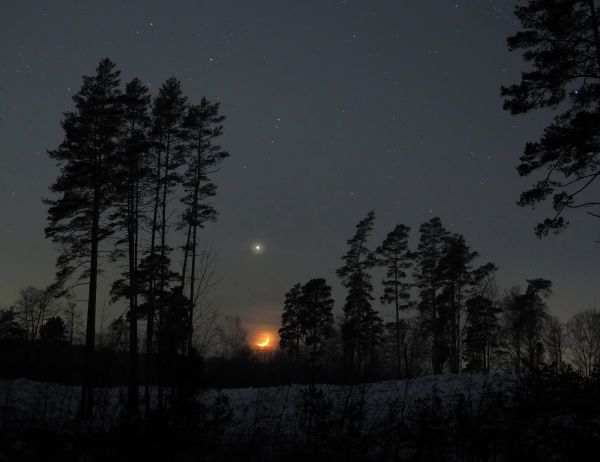 Закат Луны + Юпитер 02.2023 - астрофотография