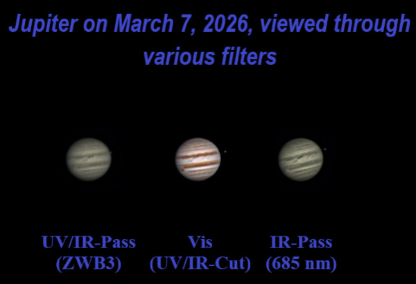 Jupiter in various filters. March 7, 2026 - Astrophotography