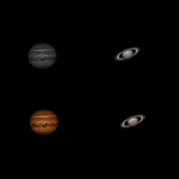 Окраска черно-белых Сатурна и Юпитера - астрофотография