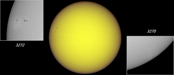 Солнце с группами пятен № 3270 и 3272, W=45, 08.04.23 - астрофотография