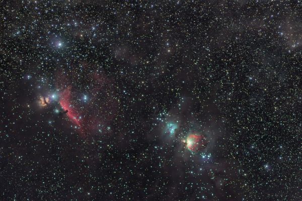 Большая туманность Ориона, Пламя, Конская и Бегущий человек - астрофотография