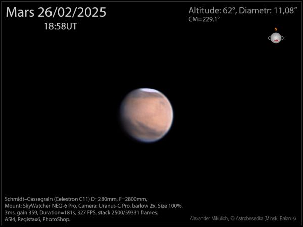 Mars 2025.02.26, 18:58 UT - Astrophotography